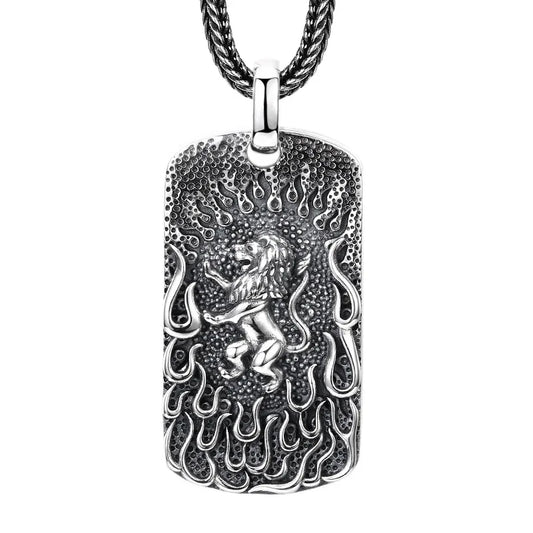 Vintage Style 925 Silver Lion Charm Necklace for Men | Antique Oxidized Finish | Gothic Tribal Pendant Jewelry Gift