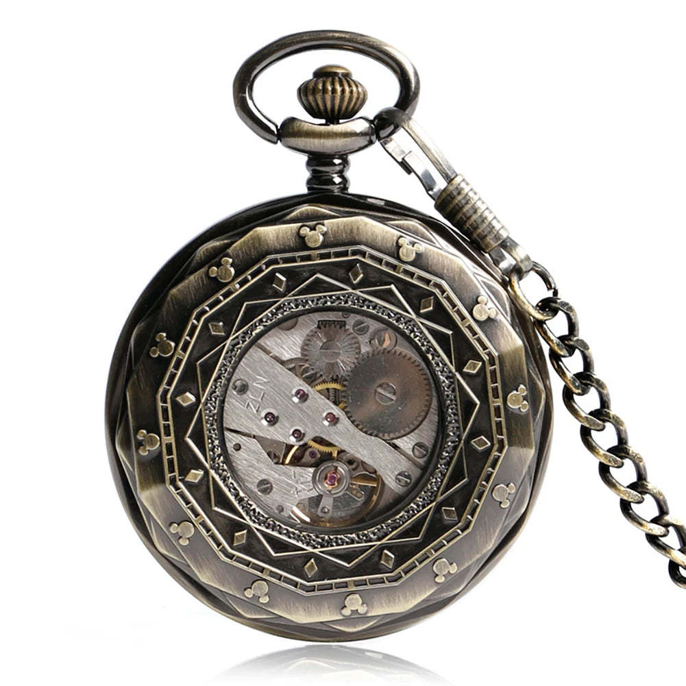 Steampunk Antique Stylish Mechanical Hand Winding Men Pocket Watch Unique Dial Design Open Face Pendant Luxury Pocket Clock Man