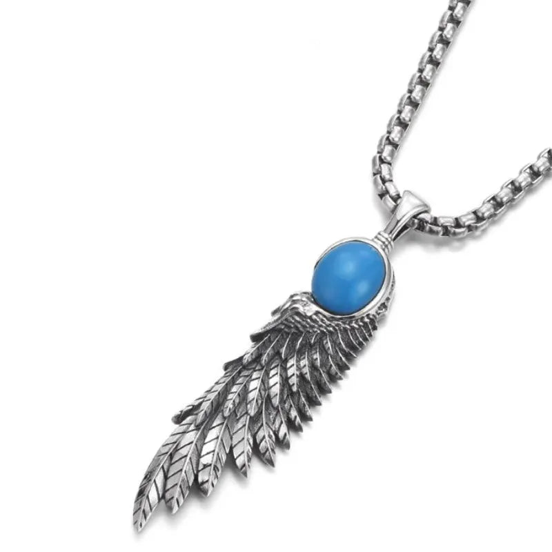 Necklace Pendant Pure 925 Sterling Silver Feather Blue Turquoise Luxury Brand Fine Jewelry Women Men 2024 New Christmas Gift P19