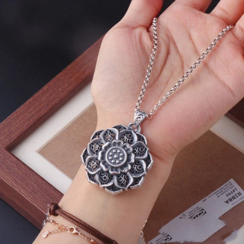 BOCAI S999 Sterling Silver Charm Pendants Hollow Out Lotus Vajra Pestle Hanging Jewelry Pure Argentum Amulet for Men and Women