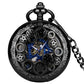 Antique Pocket Watch Hollow Gear Case Men's Hand Winding Mechanical Clock Pendant Chain Luminous Hands Black Timepiece